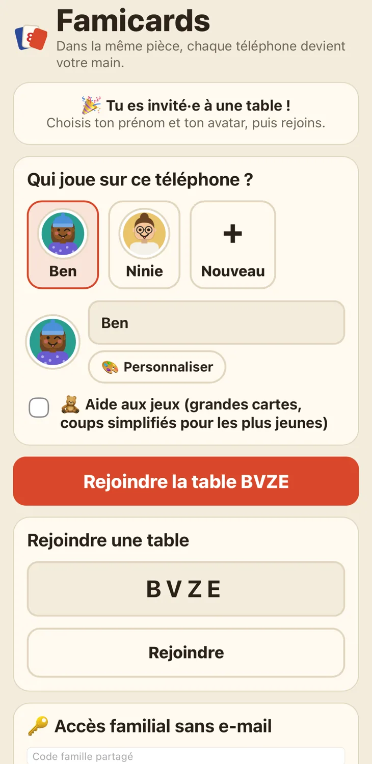 Choix des profils et personnalisation des avatars FamiCards